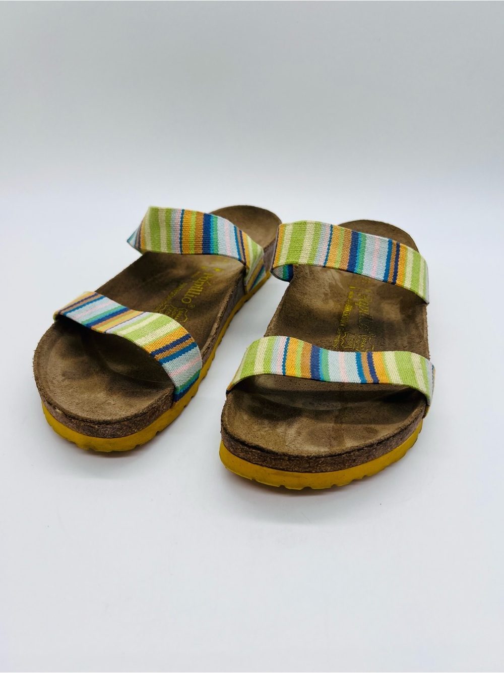 Papillio Two-Band Striped Unisex Sandals in Green, Yellow and Blue